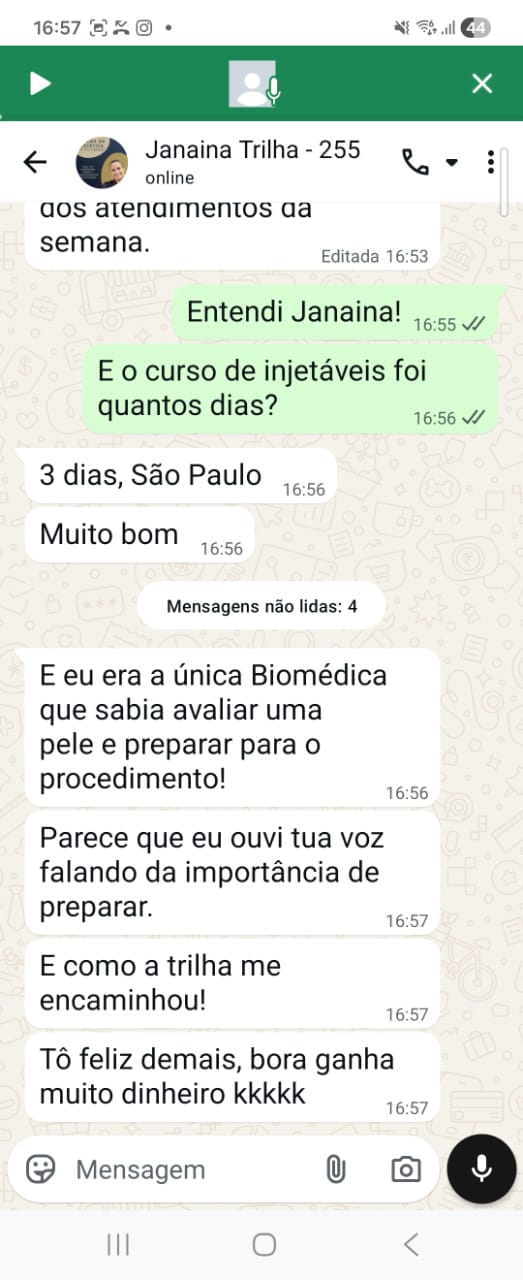 Depoimento de aluna 1 da Trilha da Estética